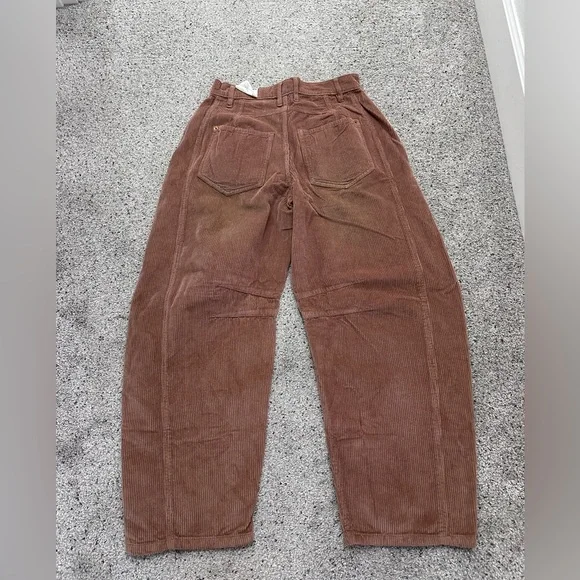 Free People We The Free Good Luck Mid Rise Barrel Corduroy Pants Size 25 Brown - Picture 4 of 5